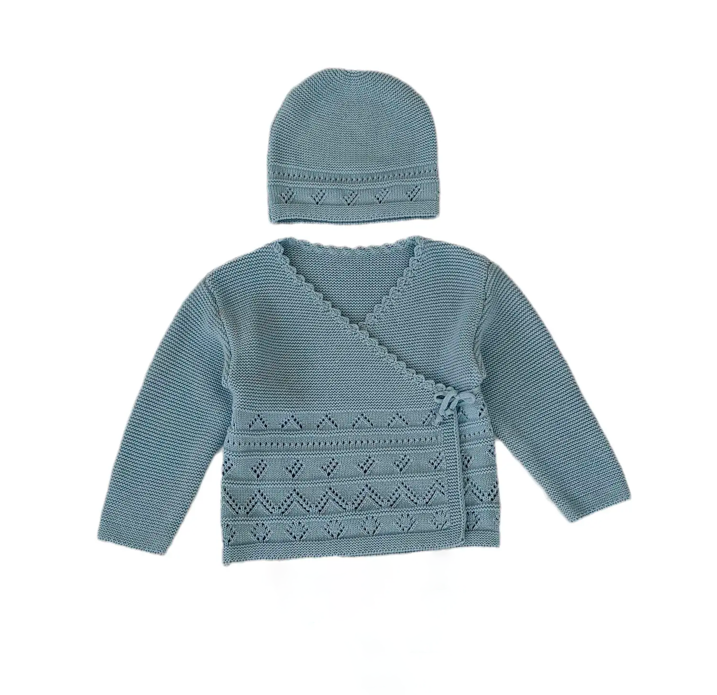 Set cardigan kimono e beanie in maglia di cotone