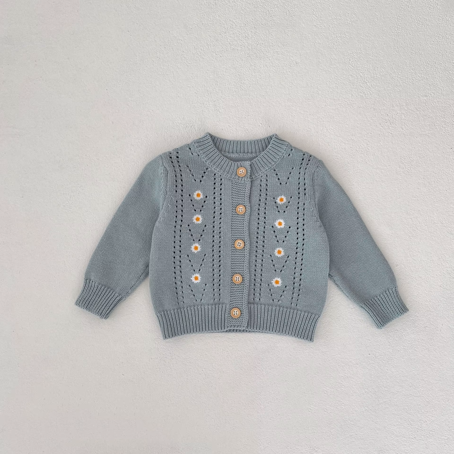 Set Vestito e Cardigan in Cotone con Ricamo Floreale
