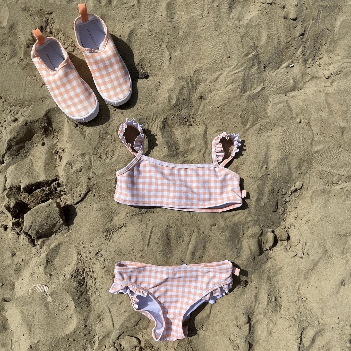 Sunset Grid – Bikini con protezione UV per bambina | Arancione/Bianco