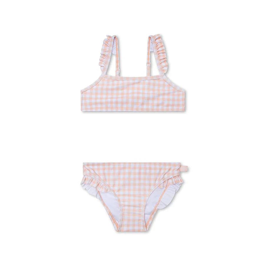 Sunset Grid – Bikini con protezione UV per bambina | Arancione/Bianco