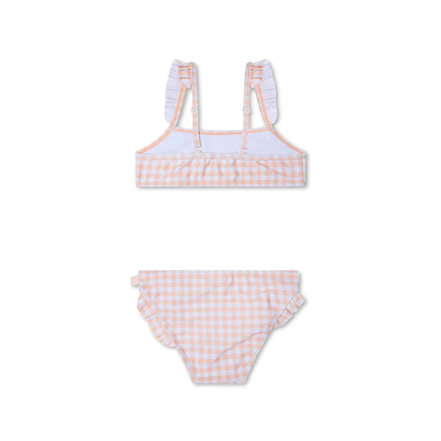 Sunset Grid – Bikini con protezione UV per bambina | Arancione/Bianco